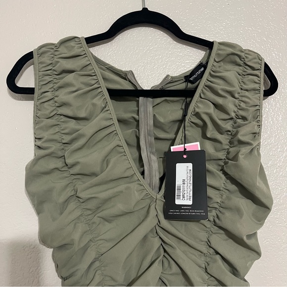 NWT Sage Green Woven Ruched Sleeveless Plunge Bodycon Dress Size 6 - Picture 7 of 7